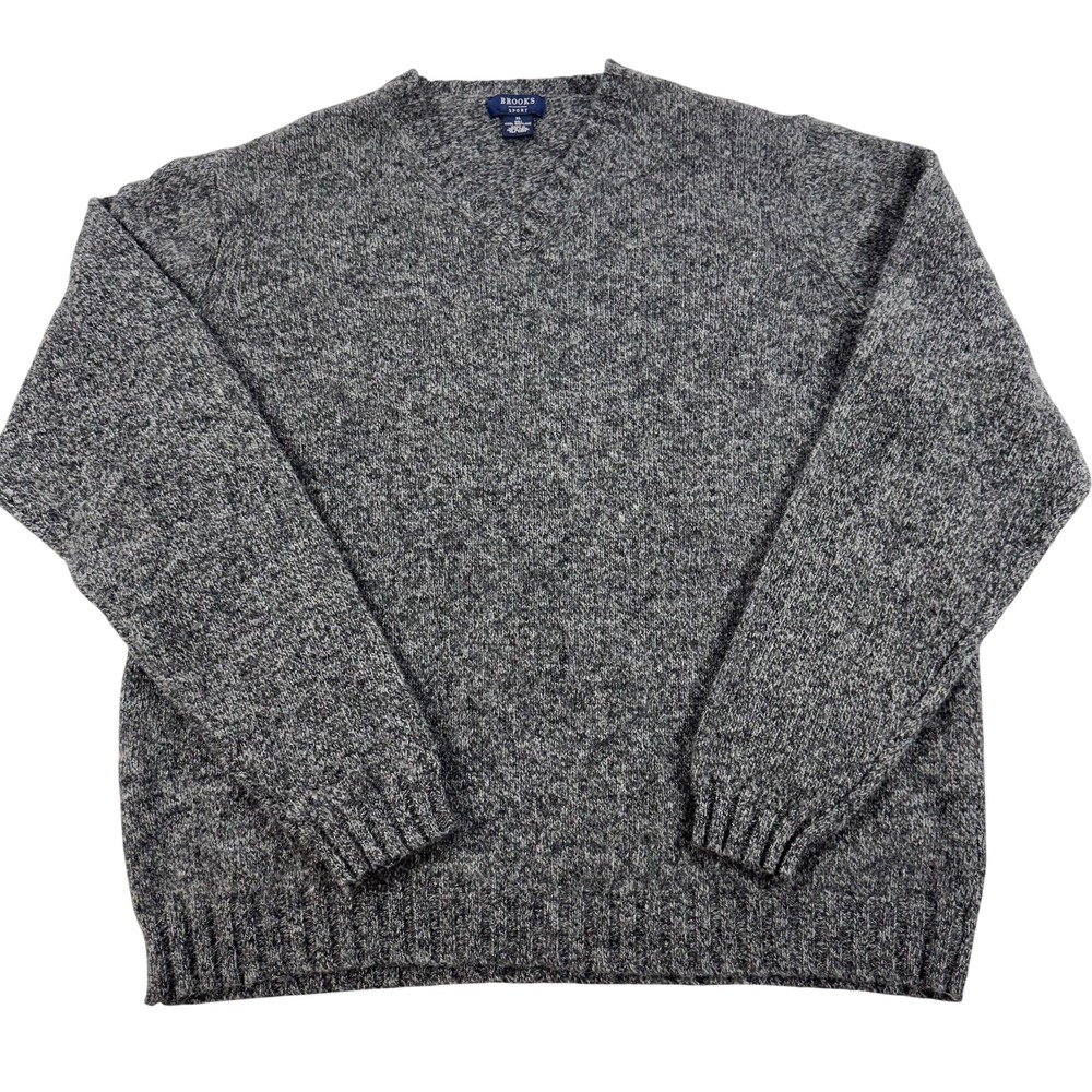 Vintage Brooks Sport Sweater Mens XL Gray Shetland Wool V Neck Hong Kong 80s 90s